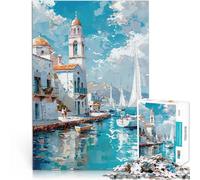 Rompecabezas para Adultos 1000 Piezas Pintura del Puerto mediterráneo Alivio del estrés Cada Pieza es única: un desafiante y Divertido Juego Familiar 38x26cm
