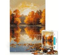 Rompecabezas para Adultos 1000 Piezas Pintura Reflejo en el Lago de otoño Bordes limpios Juego de lógica Rompecabezas Juego Lento Divertido Escena navideña Arte (50x75cm)