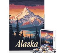 Rompecabezas para Adultos 1000 Piezas póster de la Puesta de Sol en Las montañas de Alaska Juguetes antiestrés Gran Regalo para Juegos educativos Lista de Deseos con Papá Noel tamaño 38x52cm