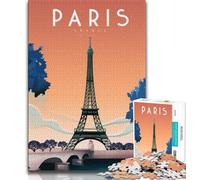 Rompecabezas para Adultos, 1000 Piezas, póster de Viaje a París, Francia Juego desafiante y Educativo para Toda la Familia, Ideal para cumpleaños y Navidad (38x26cm)