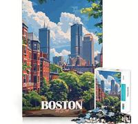 Rompecabezas para Adultos,1000 Piezas,póster del Horizonte de Boston,Arte de Bordes precisos,Juego de Habilidad Mental,Juego Tranquilo,Regalo de cumpleaños para la Mente (38x26cm)