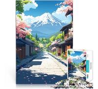 Rompecabezas para Adultos 1000 Piezas Pueblo japonés con el Monte Fuji Juego de ingenio Cada Pieza es única: un desafiante y Divertido Juego Familiar 38x26cm