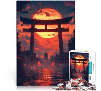 Rompecabezas para Adultos 1000 Piezas Puerta Japonesa del Atardecer Juego práctico Decoración de Pared cumpleaños y Navidad 75x50cm