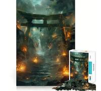 Rompecabezas para Adultos 1000 Piezas Puerta Torii Ardiente Juego de Ajuste Acertijo Regalo de ingenio Tiempo de diversión Tranquilo Regalo de Arte navideño (50x75cm)
