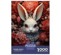 Rompecabezas para Adultos 1000 Piezas Rabbit Red Flowers Rompecabezas Juegos Relajantes Corte De Precisión Cumpleaños Y Navidad 52x38cm/1000pcs
