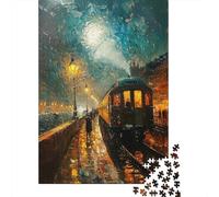 Rompecabezas para Adultos 1000 Piezas Rainy Night Train Station Rompecabezas para Adolescentes Juego De Ingenio Mejora La Memoria Actividades Divertidas En Casa 52x38cm/1000pcs