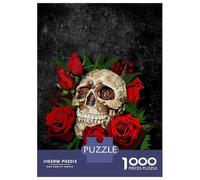 Rompecabezas para Adultos 1000 Piezas Red Roses and Skull Rompecabezas para Adultos Juegos Divertidos Desafío Difícil Diversión En Casa Actividades, 70x50cm/1000pcs