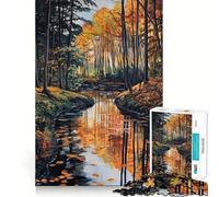 Rompecabezas para Adultos 1000 Piezas Reflejo del río en otoño Bordes limpios Juego de lógica Rompecabezas Juego Lento Divertido Escena navideña Arte (38x52cm)
