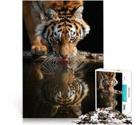 Rompecabezas para Adultos 1000 Piezas Reflejo del Tigre Competición de Velocidad de Manos con Piezas de Formas aleatorias Que se entrelazan Completamente 38x26cm