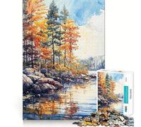Rompecabezas para Adultos 1000 Piezas Reflejo en el Lago de otoño Bordes limpios Juego de lógica Rompecabezas Juego Lento Divertido Escena navideña Arte (38x26cm)