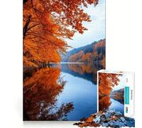 Rompecabezas para Adultos 1000 Piezas Reflejo en el Lago de otoño Bordes limpios Juego de lógica Rompecabezas Juego Lento Divertido Escena navideña Arte (38x26cm)