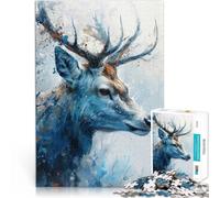 Rompecabezas para Adultos 1000 Piezas Retrato de Ciervo Azul Juegos Divertidos para la Familia Trato como Regalo para Toda la Familia 38x26cm