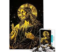 Rompecabezas para Adultos 1000 Piezas Retrato de Jesús Dorado Rompecabezas para Adultos Juego práctico Vacaciones en casa Matar el Tiempo Regalo de cumpleaños Regalos (tamaño 38x26cm)