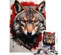Rompecabezas para Adultos 1000 Piezas Retrato de Lobo Rojo Decoración del hogar Juguetes Grandes Regalos y Juguetes Juego Familiar Mejorar el Amor Entre Parejas Tamaño 38x52cm
