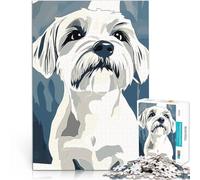 Rompecabezas para Adultos 1000 Piezas Retrato de Perro maltés Blanco Juego de ingenio con Piezas de Formas aleatorias Que se entrelazan Completamente 38x26cm