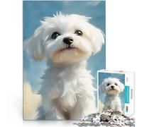 Rompecabezas para Adultos 1000 Piezas Retrato de Perro maltés Juegos educativos Decoración del hogar Mejorar el Amor Entre Parejas 38x26cm
