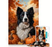 Rompecabezas para Adultos 1000 Piezas Retrato de Perro otoñal con Calabazas Arte de Corte Exacto Juego Divertido para concentrarse Juego para Relajarse Decoración de Pared navideña (38x52cm)