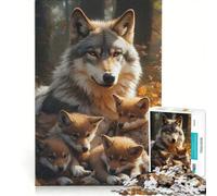 Rompecabezas para Adultos 1000 Piezas Retrato de una Familia de Lobos en un Bosque otoñal Juego práctico para divertirse en Familia y Fortalecer el Amor Entre Parejas 50x75cm