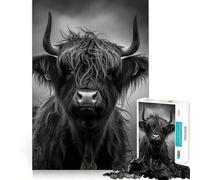 Rompecabezas para Adultos,1000 Piezas,Retrato de Vaca de Las Tierras Altas en Blanco y Negro,Corte preciso,Juguete de construcción,Tiempo de Ocio,Juego artístico de cumpleaños 50x75cm
