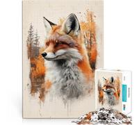 Rompecabezas para Adultos 1000 Piezas Retrato de Zorro Rojo en Acuarela Juego desafiante con Piezas de Formas aleatorias Que se entrelazan Completamente 38x26cm
