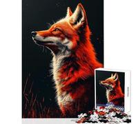 Rompecabezas para Adultos 1000 Piezas Retrato de Zorro sobre Fondo Oscuro Juguete Educativo Gran Regalo para Juegos Juegos de relajación con póster a Juego y Hoja de Trivia tamaño 38x26cm