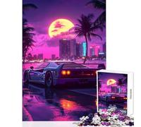 Rompecabezas para Adultos 1000 Piezas Retro F Ferrari Retrowave Sunset Decoración del hogar Juguetes Gran Regalo Juego Familiar Mejorar el Amor Entre Parejas Tamaño 50x75cm