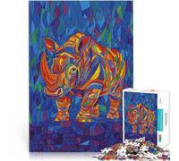 Rompecabezas para Adultos 1000 Piezas Rinoceronte Estilo Pop Art cubista Juego desafiante Decoración de Pared cumpleaños y Navidad 75x50cm