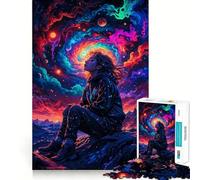 Rompecabezas para Adultos 1000 Piezas Rompecabezas Tripping Neon Space Girl Juego de Ajuste Acertijo Regalo de diversión Tranquila Regalo de Arte navideño (38x26cm)