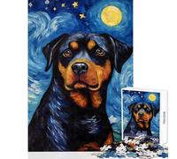 Rompecabezas para Adultos 1000 Piezas Rottweiler Noche Estrellada decoración del hogar Juguetes Regalos para Mujeres y Hombres Juego práctico para cumpleaños y Navidad tamaño 50x75cm