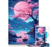 Rompecabezas para Adultos 1000 Piezas Sakura Blossom Lake Premium Cut Play Creative Game Toy Idle Fun Time Christmas Art Display (38x26cm)