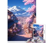 Rompecabezas para Adultos 1000 Piezas Sakura Village Monte Fuji Juguete Educativo Regalo de cumpleaños Juegos Divertidos fomenta el Amor Entre Parejas tamaño 38x26cm