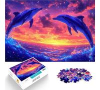 Rompecabezas para Adultos 1000 Piezas Salto del Atardecer de los Delfines Juego de ingenio Decoración artística del hogar 52x38cm