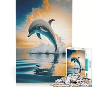 Rompecabezas para Adultos: 1000 Piezas Saltos de Delfines al Atardecer Juego Familiar, decoración para el hogar Piezas de Formas aleatorias Que encajan Perfectamente 38x52cm