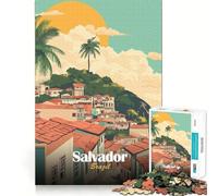 Rompecabezas para Adultos,1000 Piezas,Salvador,Brasil Ilustración de Paisaje Urbano Juego de Habilidad Mental Diversión sin Preocupaciones Arte de Pared navideño (50x75cm)