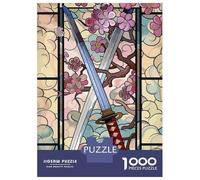 Rompecabezas para Adultos 1000 Piezas Samurai Swords and Cherry Blossoms Rompecabezas para Adultos Juegos Divertidos Desafío Difícil Diversión En Casa Actividades, 38x26cm/1000pcs