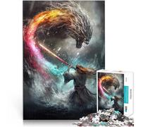 Rompecabezas para Adultos 1000 Piezas Samurái vs. Dragón: Espada Prismática contra la Bestia Elemental Juego Intelectual Obra de Arte 75x50cm