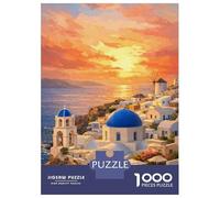 Rompecabezas para Adultos 1000 Piezas Santorini Sunset Village Painting Rompecabezas para Adultos Juegos Divertidos Desafío Difícil Diversión En Casa Actividades, 52x38cm/1000pcs