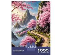 Rompecabezas para Adultos 1000 Piezas Serene Mountain Path with Cherry Blossoms Rompecabezas para Adultos Juegos Familiares Carrera De Velocidad Manual Cumpleaños 52x38cm/1000pcs