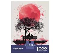Rompecabezas para Adultos 1000 Piezas Silhouette Couple Under Red Moon Rompecabezas Juguete Decoración De Pared Vacaciones En Casa Matar El Tiempo Juego Desafiante Regalos 70x50cm/1000pcs