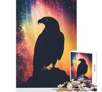 Rompecabezas para Adultos 1000 Piezas Silueta de águila contra una Galaxia Juguete Decorativo para Pared Gran Regalo para Juegos Juego Familiar con póster a Juego y Hoja de Trivia tamaño 38x26cm