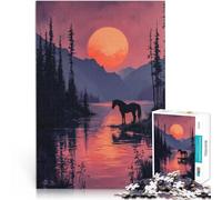 Rompecabezas para Adultos 1000 Piezas Silueta de Caballo al Atardecer Montaje de Patrones Cada Pieza es única: un desafiante y Divertido Juego Familiar 38x26cm