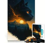 Rompecabezas para Adultos,1000 Piezas,Silueta de Gato Negro en Paisaje,Juego de articulaciones afiladas,Juego Divertido para Pensar,Momento de diversión Tranquila,Arte navideño para el Ocio 50x75cm