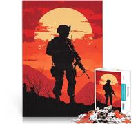 Rompecabezas para Adultos 1000 Piezas Silueta de Soldado al Atardecer Difícil y desafío Decoración de Pared cumpleaños y Navidad 75x50cm