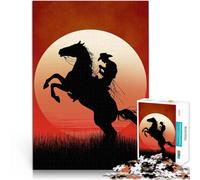 Rompecabezas para Adultos 1000 Piezas Silueta de Vaquero al Atardecer Juego Educativo Familiar Decoración artística del hogar 52x38cm