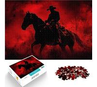 Rompecabezas para Adultos 1000 Piezas Silueta de Vaquero en Rojo Juguete de desafío de Juego Educativo Regalo de cumpleaños 38x26cm