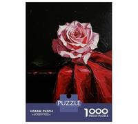 Rompecabezas para Adultos 1000 Piezas Single Pink Rose on Red Fabric Rompecabezas para Adolescentes Juegos Familiares Difícil Difícil Cumpleaños Y Navidad 52x38cm/1000pcs