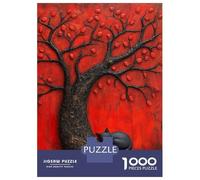Rompecabezas para Adultos 1000 Piezas Sleeping Black Japan Cat Beneath Red Tree Rompecabezas para Adultos Juegos Relajantes Regalos para Mujeres Juegos Desafiantes Regalos 52x38cm/1000pcs