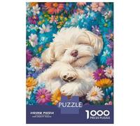 Rompecabezas para Adultos 1000 Piezas Sleeping Dog in Floral Meadow Rompecabezas para Adultos Juego Práctico Mejora La Memoria Actividades Divertidas En Casa 52x38cm/1000pcs
