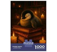 Rompecabezas para Adultos 1000 Piezas Sleeping Penguin on Books with Candles Rompecabezas para Adultos Juego Familiar Análisis Y Lógica Actividades Divertidas En Casa, 70x50cm/1000pcs