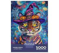 Rompecabezas para Adultos 1000 Piezas Spooky Tiger Halloween Art -1 Rompecabezas Juegos Relajantes Corte De Precisión Cumpleaños Y Navidad 70x50cm/1000pcs